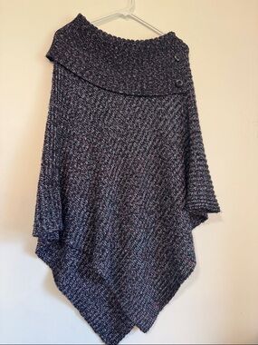 Cozy Knit Poncho in Marled Black and Heathered Purple
